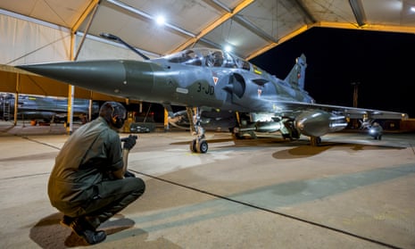 A French army Rafale fighter at an air base in the gulf, before taking off for Syria. 