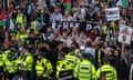 A line of police at a large pro-Palestinian demonstration in London in October