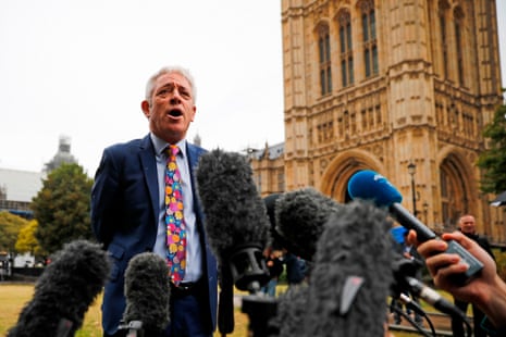 John Bercow speaks to the media outside the Houses of Parliament on 24 September after the judgment of the court on the legality of Boris Johnson’s advice to the Queen to suspend parliament for more than a month