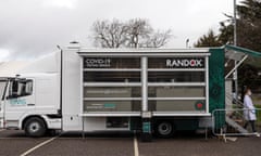 A mobile Covid-19 testing centre, run by Randox, in the grounds of a hotel near Heathrow airport in February 2021.