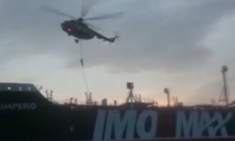 A screengrab from a video made by Iran’s Revolutionary Guard of the seizure of the British-flagged tanker Stena Impero, July 2019