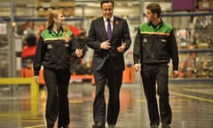 David Cameron with apprentices at the Mini plant in Oxford in 2013