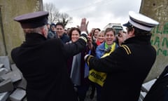 Sinn Fein leader Mary Lou McDonald and deputy leader Michelle O’Neill hold an anti-Brexit protest in Louth.