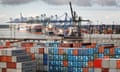 Cargo shipping containers and cranes at Felixstowe port