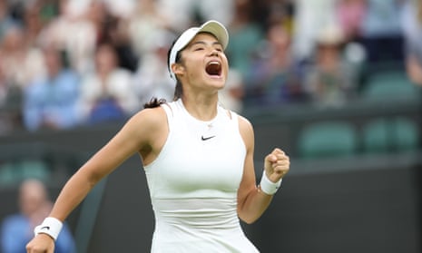 Emma Raducanu celebrates after beating Elise Mertens 6-1, 6-2