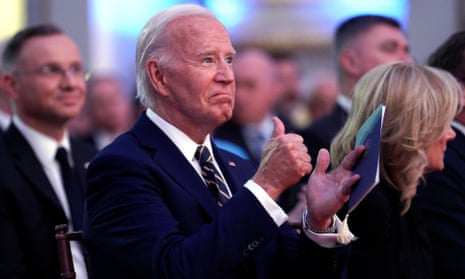 Joe Biden attends the 75th anniversary of Nato at the Andrew W Mellon Auditorium in Washington, DC on Tuesday, 9 July 2024.