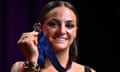 Monique Conti of Richmond poses for a photo with the AFLW best and fairest award during the 2023 AFLW W Awards at Crown Palladium in Melbourne, Monday, November 27, 2023. (AAP Image/Joel Carrett) NO ARCHIVING