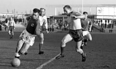 Norway’s Roald ‘Kniksen’ Jensen, left, in action for Norway against Sweden in their 1-1 draw in Malmo in 1962.