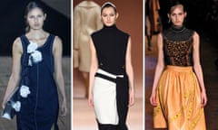 Zoe Huxford walking the runway for (left to right): 3.1 Phillip Lim; Victoria Beckham; Prada Ready to Wear.