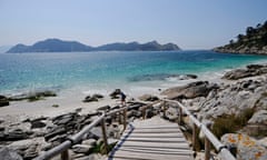 It is no surprise that people’s thoughts turn to warm breaks amid the January chill in the UK. Pictured: Praia de Nosa Señora at Islas Cíes, off the coast of Pontevedra, in Galicia, Spain.