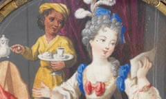 The inside lid of a rococo tortoiseshell snuff box (1730-1760) at the Black Atlantic exhibition shows a black servant serving a white mistress