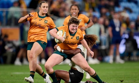 Australia’s Bridie O'Gorman charges to the line in the Test between the Wallaroos and Fiji in Sydney.