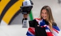Sky Brown celebrates her silver medal in Budapest