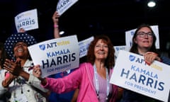 Women holding 'Kamala Harris for president' placards.