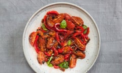 April Bloomfield’s roasted tomatoes with marinated roasted peppers.