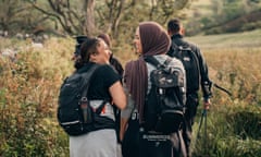 Members of the Muslim Hikers group at Malham Cove, North Yorkshire.