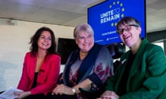 Liberal Democrat Heidi Allen, Lib Dem president Sal Brinton and Green Party MEP Molly Scott Cato at the launch of Unite to Remain