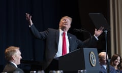 Donald Trump makes remarks at the 2019 National Prayer Breakfast on 7 February.