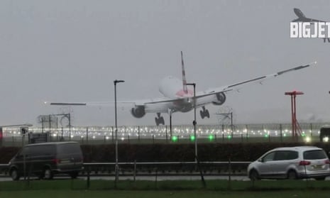 Plane makes bumpy landing at London Heathrow during Storm Gerrit – video