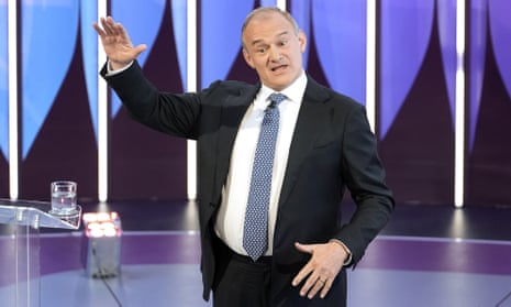 Britain’s Liberal Democrats leader Ed Davey takes part in a four-party leadership BBC Question Time Election Special in York, northern England, on June 20, 2024.