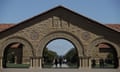 Pedestrians walk on the campus at Stanford University in California.