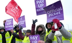 Unite members during a strike at Heathrow in March.