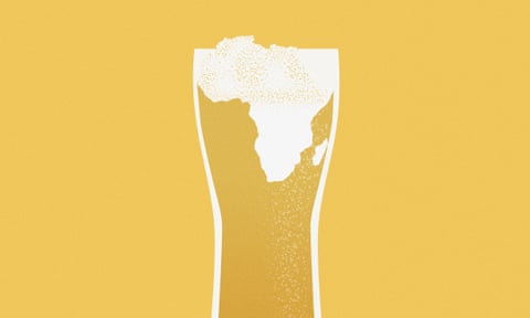 glass of beer with africa map in the foam