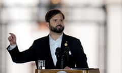 Gabriel Boric speaks during a ceremony marking the 50th anniversary of the military coup that toppled the government of Salvador Allende