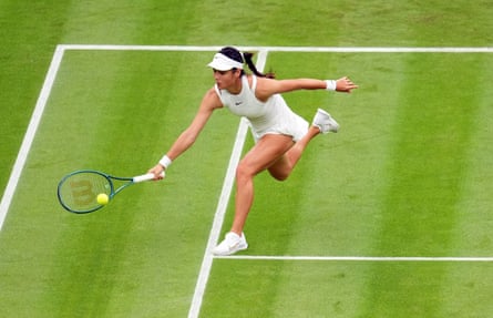 Emma Raducanu during her 6-1, 6-2 win against Elise Mertens