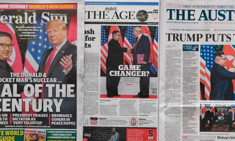 Australian morning newspapers with front-page coverage of the Trump-Kim summit