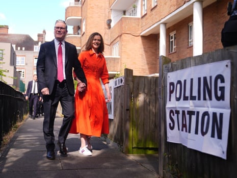 Labour leader Keir Starmer and his wife Victoria arrive to cast their votes.