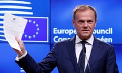 European Council President Donald Tusk shows British Prime Minister Theresa May's Brexit letter in notice of the UK's intention to leave the bloc under Article 50 of the EU's Lisbon Treaty, at the end of a news conference in Brussels, Belgium March 29, 2017. REUTERS/Yves Herman     TPX IMAGES OF THE DAY