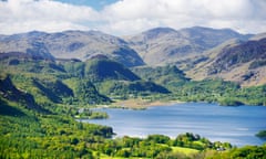 Hills around a lake.