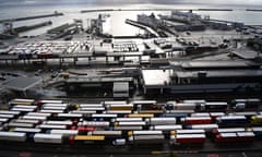 Freight trucks queue up to board ferries at Dover Port