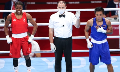 Caroline Dubois hears the result of her bout against Sudaporn Seesondee