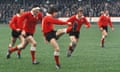 Barry John kicks to touch at Cardiff Arms Park against France in the 1972 Five Nations