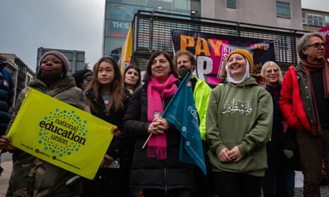 National Education Union members on a picket line at City and Islington college in north London during a sixth-form teachers’ strike in November 2022.