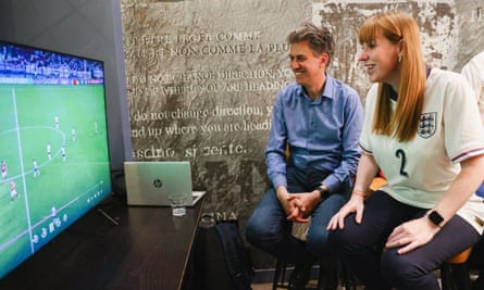 Ed Miliband and Angela Rayner watch England vs Denmark.