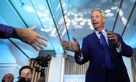 Reform UK Party Leader Nigel Farage attends a campaign event in Blackpool.