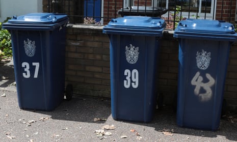 Council rubbish bins in Cambourne, Cambridge.