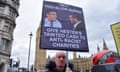 Anti Tory protest in Westminster, London, England, United Kingdom - 13 Mar 2024<br>Mandatory Credit: Photo by Vuk Valcic/ZUMA Press Wire/REX/Shutterstock (14387744b) A protester holds a placard referencing Tory donor Frank Hester's recent comments. Anti-Tory activists gathered in Parliament Square for their weekly protest as Rishi Sunak faced Prime Minister's Questions. Anti Tory protest in Westminster, London, England, United Kingdom - 13 Mar 2024