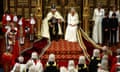 King Charles III and Queen Camilla  in the House of Lords chamber, during the State Opening of Parliament, at the Houses of Parliament, in London, 17 July