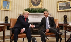 Barack Obama, Donald Trump<br>President Barack Obama and President-elect Donald Trump shake hands following their meeting in the Oval Office of the White House in Washington, Thursday, Nov. 10, 2016. (AP Photo/Pablo Martinez Monsivais)