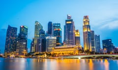 Singapore’s skyline at night.