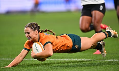 Desiree Miller scores again in the Test between the Australia and Fijiana at Sydney’s Allianz Stadium.