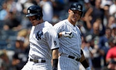 MLB: Tampa Bay Rays at New York Yankees<br>Aug 13, 2016; Bronx, NY, USA; New York Yankees right fielder Tyler Austin (26) is congratulated by Aaron Judge (99) after hitting a solo home run during the second inning against the Tampa Bay Rays at Yankee Stadium. Mandatory Credit: Adam Hunger-USA TODAY Sports