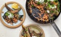 It starts with a bit of leftover yoghurt: Tom Hunt's marinated lamb and aubergine with za’atar, served with Palestinian couscous, beetroot leaves and chickpeas.