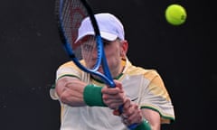 Jack Draper hits a return against Marcos Giron during their men's singles match at the Australian Open