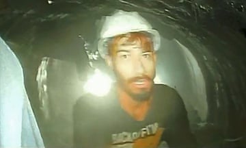 Uttarkashi, India A picture taken with an endoscopic camera shows a worker trapped inside the under-construction tunnel,