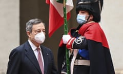 Mario Draghi and an honour guard at the Chigi Palace in Rome